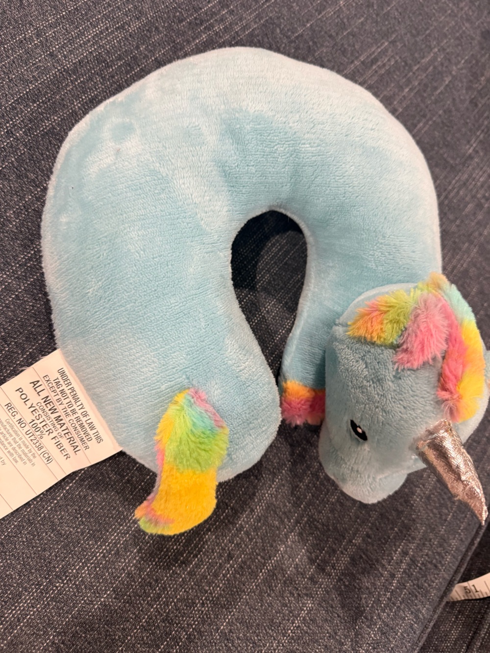 Target Plush Light Blue Unicorn Neck Pillow with Rainbow Mane